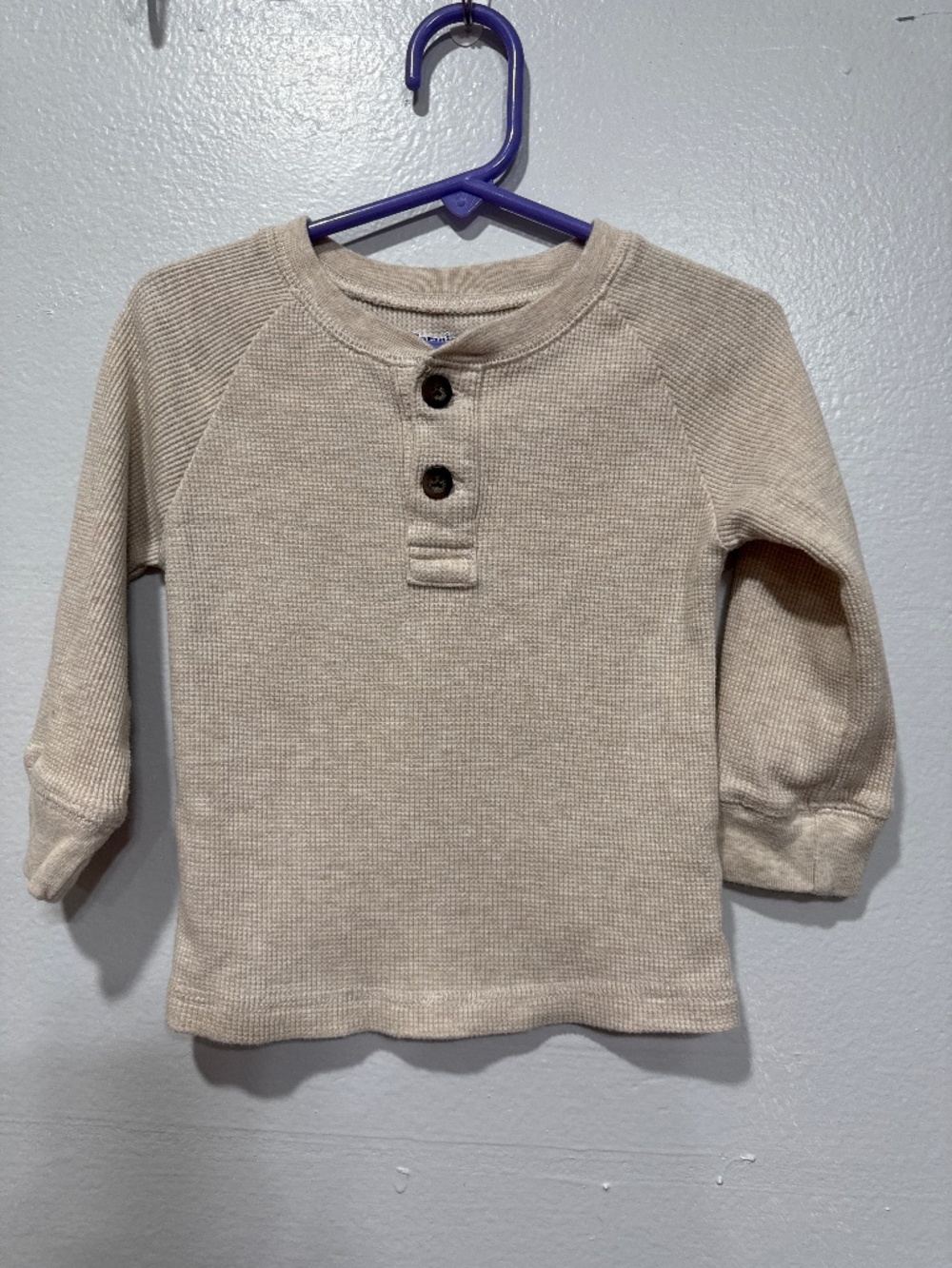 Garanimals Henley T-Shirt Waffle Knit Long Sleeve Beige Size 2T Tee